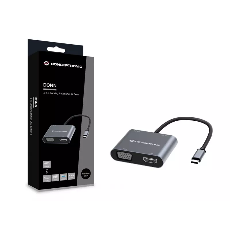 Conceptronic DONN16G Vadu USB 3.2 Gen 1 Type-C Pelēks 100 W 4K Ultra HD