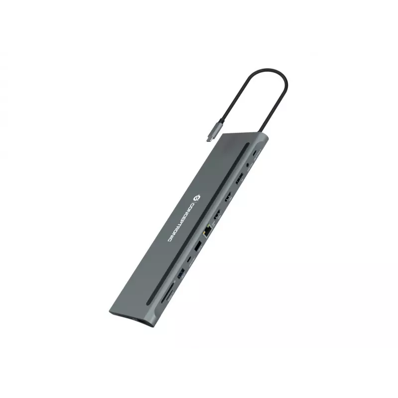 Conceptronic DONN17G piezīmjdatora dokstacija/portu replikators, vadu, USB 3.2 Gen 1 (3.1 Gen 1) Type-C, pelēks