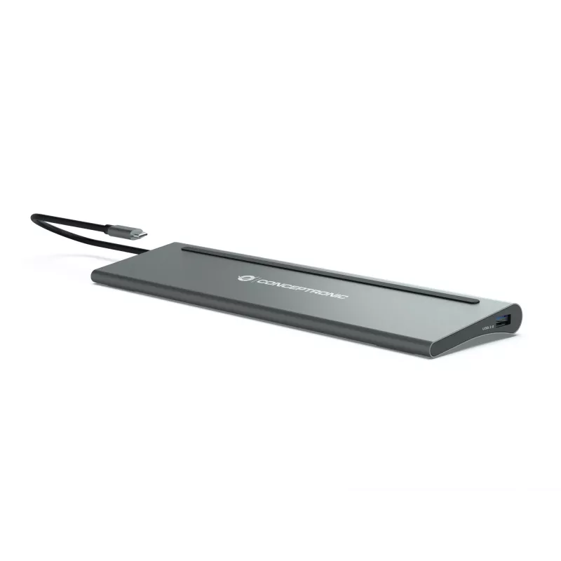 Conceptronic DONN17G piezīmjdatora dokstacija/portu replikators, vadu, USB 3.2 Gen 1 (3.1 Gen 1) Type-C, pelēks