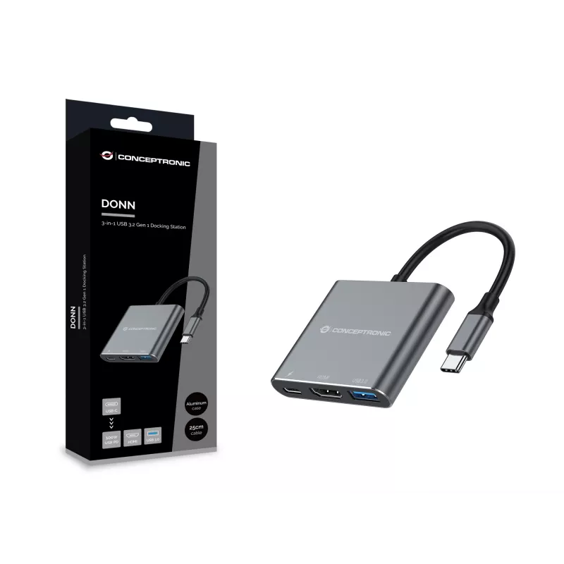 Conceptronic DONN18G 3-in-1 USB 3.2 Gen 1 dokstacija, HDMI, USB 3.0, 100W USB PD