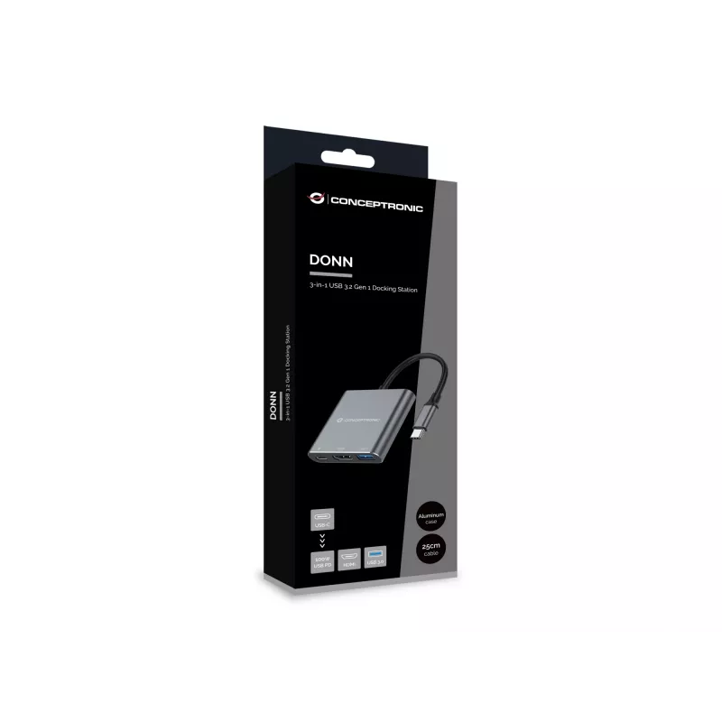 Conceptronic DONN18G 3-in-1 USB 3.2 Gen 1 dokstacija, HDMI, USB 3.0, 100W USB PD