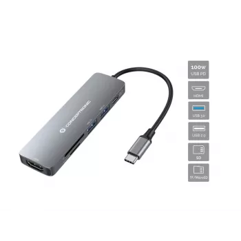 Conceptronic DONN11G 6-in-1 USB 3.2 Gen 1 dokstacija, HDMI, 100W USB PD, USB 3.0, USB 2.0, SD, TF/MicroSD