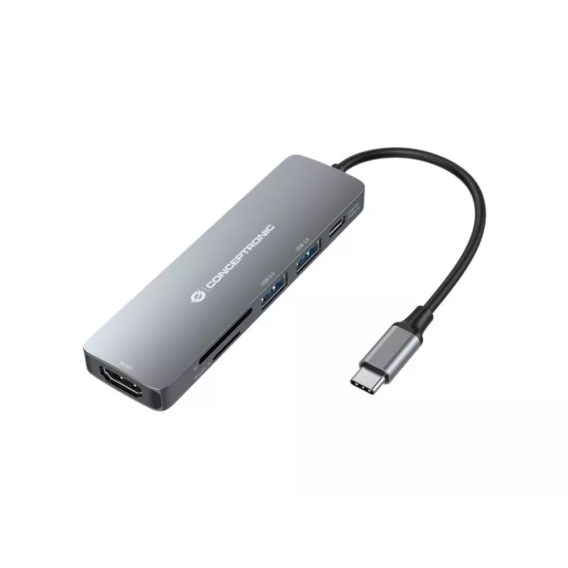 Conceptronic DONN11G 6-in-1 USB 3.2 Gen 1 dokstacija, HDMI, 100W USB PD, USB 3.0, USB 2.0, SD, TF/MicroSD