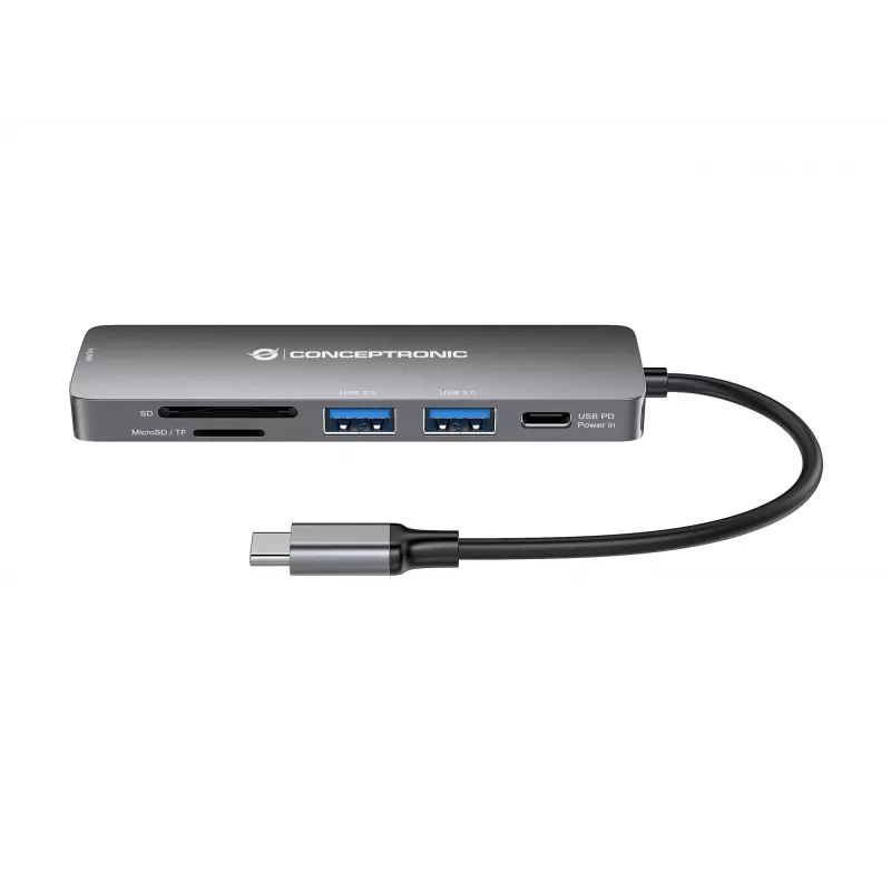 Conceptronic DONN11G 6-in-1 USB 3.2 Gen 1 dokstacija, HDMI, 100W USB PD, USB 3.0, USB 2.0, SD, TF/MicroSD