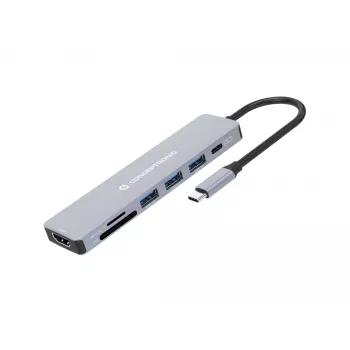 Conceptronic DONN19G 7-in-1 USB 3.2 Gen 1 Dokstacija, HDMI, USB-A 3.0 x 3, SD, TF/MicroSD, 100W USB PD