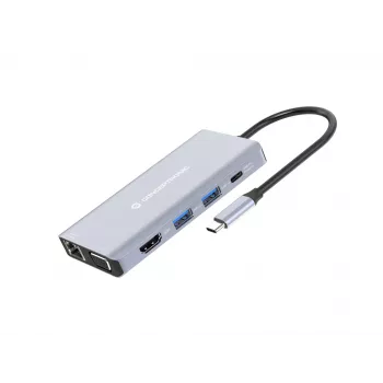 Conceptronic DONN20G 10-in-1 USB 3.2 Gen 1 Dokstacija, HDMI, VGA, USB-A 3.0 x 3, SD, TF/MicroSD, Audio, GbE LAN, 100 W USB PD