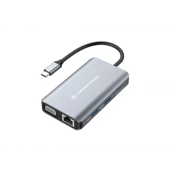 Conceptronic DONN21G klēpjdatora dokstacija / portu replikators, vadu, USB 3.2 Gen 1 (3.1 Gen 1) Type-C, pelēks