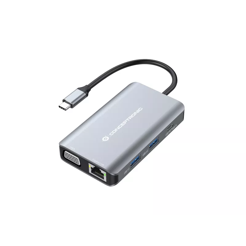 Conceptronic DONN21G klēpjdatora dokstacija / portu replikators, vadu, USB 3.2 Gen 1 (3.1 Gen 1) Type-C, pelēks