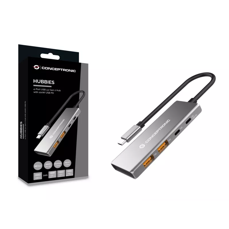 Conceptronic HUBBIES15G interfeisa centrmezgls USB 3.2 Gen 2 (3.1 Gen 2) Type-C 10000 Mbit/s Pelēks