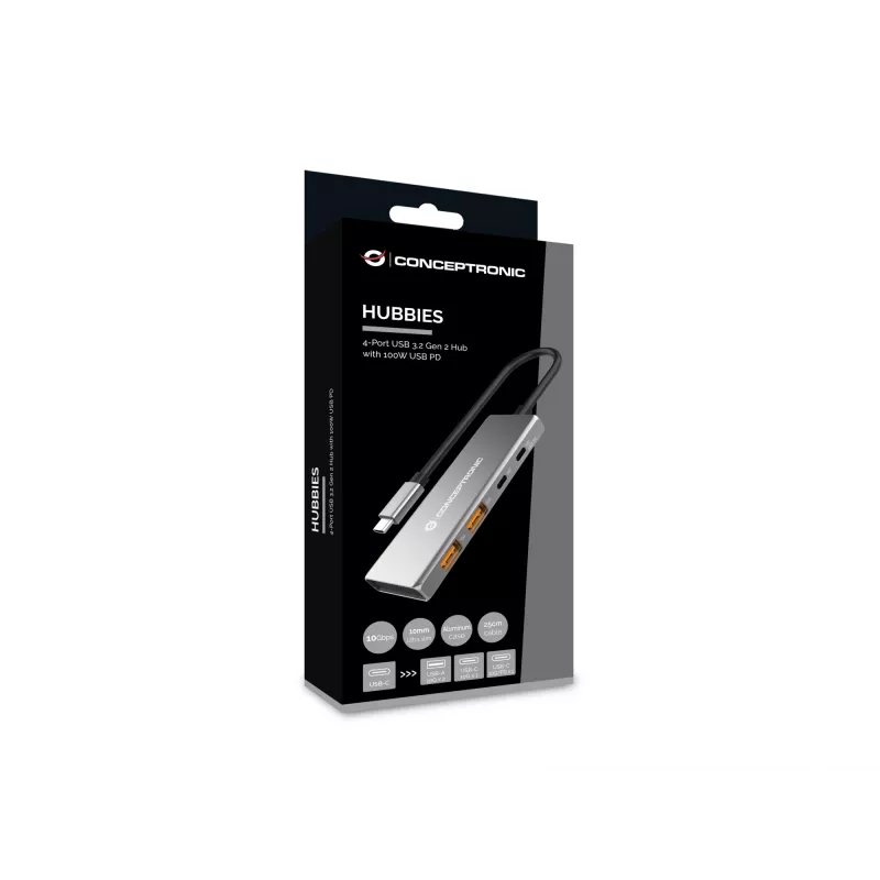 Conceptronic HUBBIES15G interfeisa centrmezgls USB 3.2 Gen 2 (3.1 Gen 2) Type-C 10000 Mbit/s Pelēks