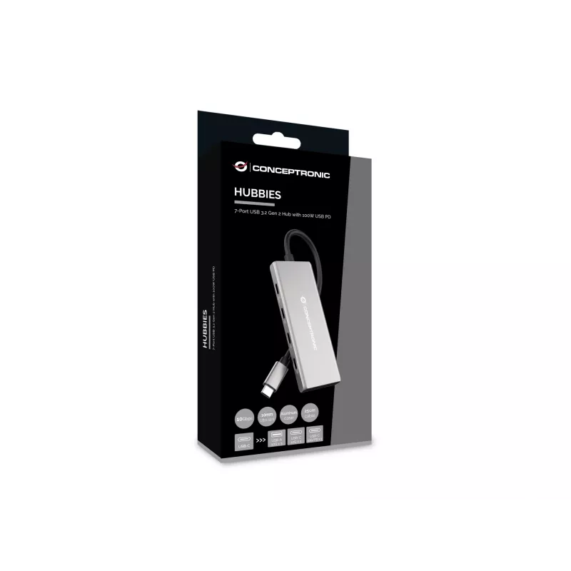 Conceptronic HUBBIES17G saskarnes centrmezgls USB 3.2 Gen 2 (3.1 Gen 2) Type-C 10000 Mbit/s Pelēks