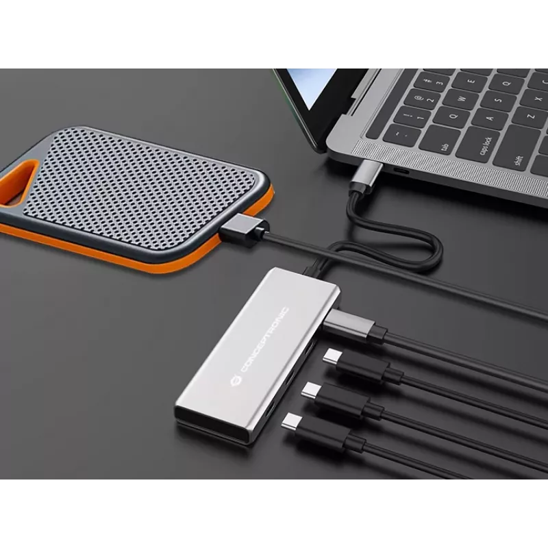 Conceptronic HUBBIES16G saskarnes centrmezgls USB 3.2 Gen 2 (3.1 Gen 2) Type-C 10000 Mbit/s Pelēks