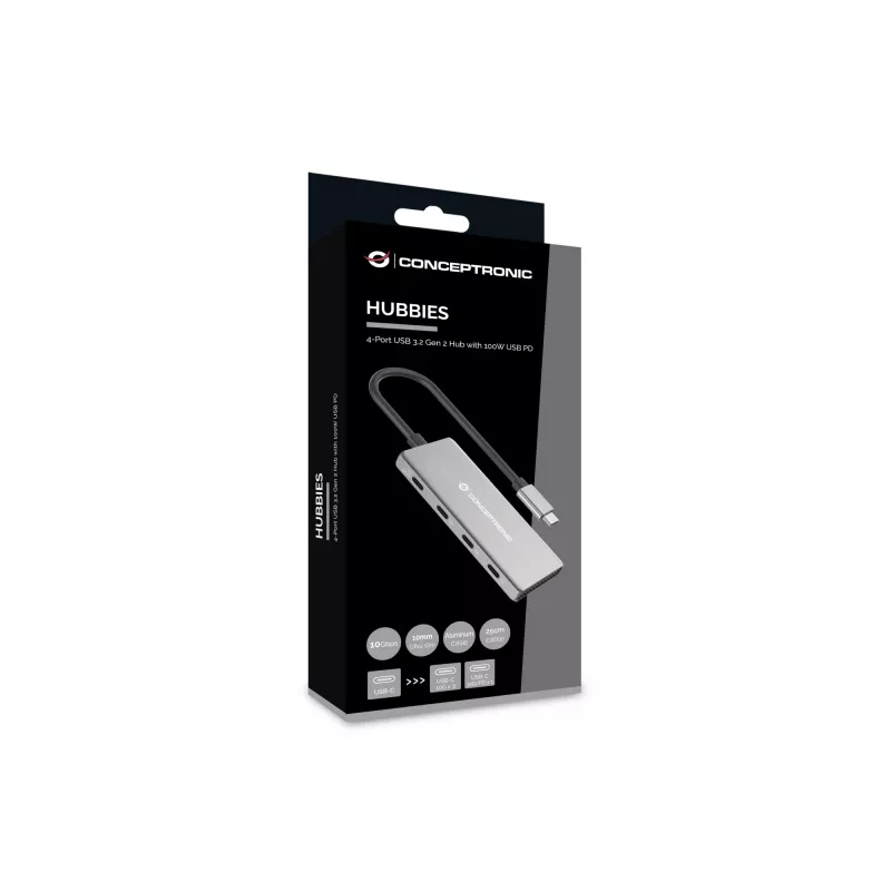 Conceptronic HUBBIES16G saskarnes centrmezgls USB 3.2 Gen 2 (3.1 Gen 2) Type-C 10000 Mbit/s Pelēks