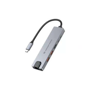 Conceptronic DONN29G 6-in-1 USB 3.2 Gen 2 dokstacija, 4K60Hz HDMI, USB-A 10Gbps x 2, USB-C 10Gbps, GbE LAN, 140W USB PD 3.1
