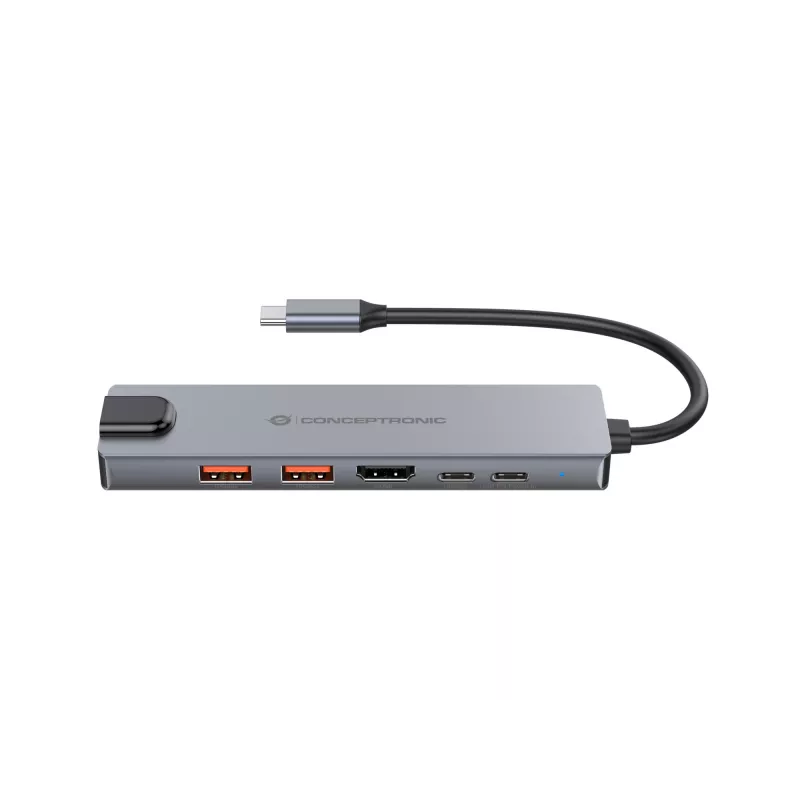 Conceptronic DONN29G 6-in-1 USB 3.2 Gen 2 dokstacija, 4K60Hz HDMI, USB-A 10Gbps x 2, USB-C 10Gbps, GbE LAN, 140W USB PD 3.1