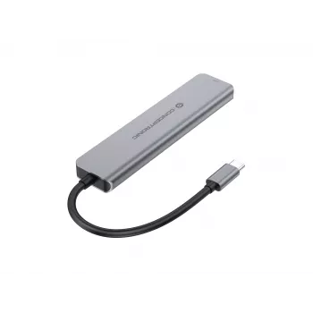 6-in-1 USB 3.2 Gen 1 Dokingstacija CONCEPTRONIC DONN33G HDMI, 2×USB-A 5Gbps, 2×USB-C 5Gbps, 100W USB PD, Sudraba