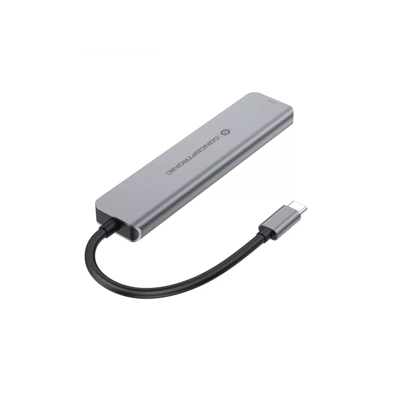 6-in-1 USB 3.2 Gen 1 Dokingstacija CONCEPTRONIC DONN33G HDMI, 2×USB-A 5Gbps, 2×USB-C 5Gbps, 100W USB PD, Sudraba