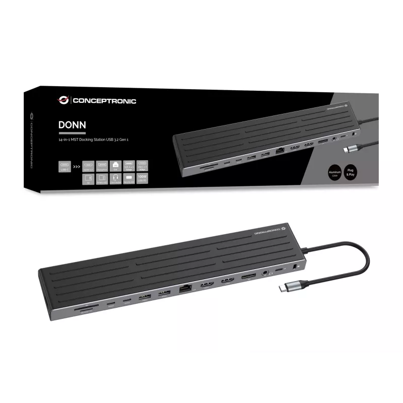 Dokstacija Conceptronic DONN32B 14-vienā USB 3.2 Gen 1 HDMI DP