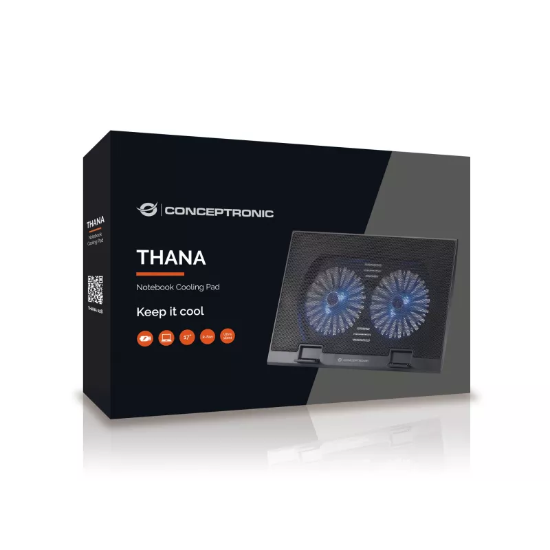 Conceptronic THANA klēpjdatora dzesēšanas paliktnis, piemērots līdz 17 collām, 2 ventilatori