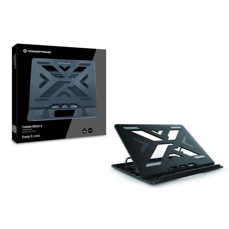 Conceptronic ERGO klēpjdatora dzesēšanas statīvs, klēpjdatora statīvs, melns, 39,6 cm (15,6 collas)