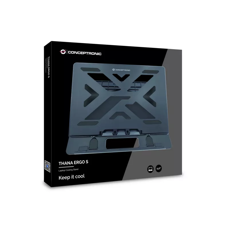 Conceptronic ERGO klēpjdatora dzesēšanas statīvs, klēpjdatora statīvs, melns, 39,6 cm (15,6 collas)