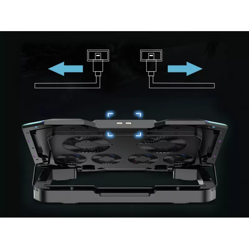 Conceptronic THYIA ERGO spēļu klēpjdatora dzesēšanas paliktnis ar 6 ventilatoriem, 43.2 cm (17 collas), 6 gab., pogas, pelēks, zils, zaļš, sarkans, Ķīna