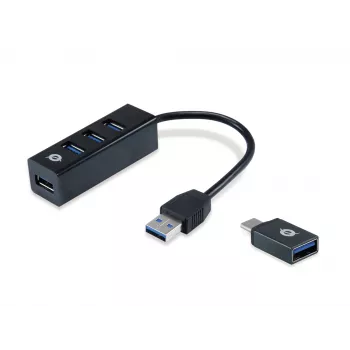 USB centrālmezgls Conceptronic HUBBIES 4-portu USB 3.0 centrālmezgls ar USB-C OTG adapteri
