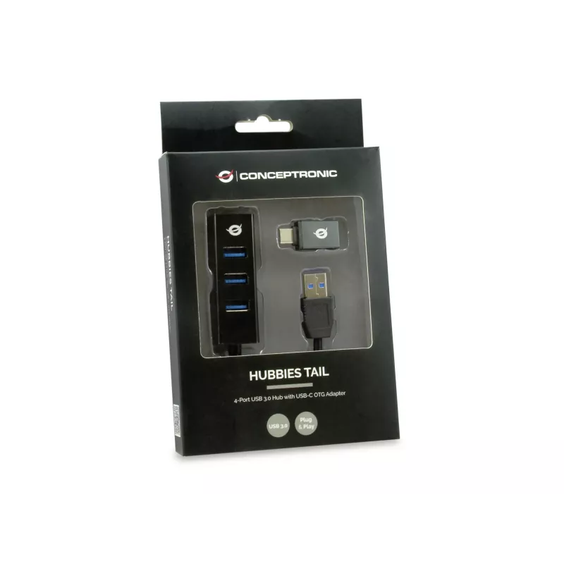 USB centrālmezgls Conceptronic HUBBIES 4-portu USB 3.0 centrālmezgls ar USB-C OTG adapteri