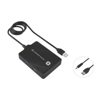 Conceptronic HUBBIES 4 portu USB 3.0/2.0 centrāle, 90 cm kabelis, USB 3.2 Gen 1 (3.1 Gen 1) Type-A, melns, USB 2.0, USB 3.2 Gen 1 (3.1 Gen 1) Type-A, Ķīna, 87 mm, 55 mm