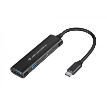 Conceptronic HUBBIES 4 portu USB 3.0 centrmezgls, 2 USB-C un 2 USB-A pieslēgvietas, alumīnija korpuss, USB-C savienotājs
