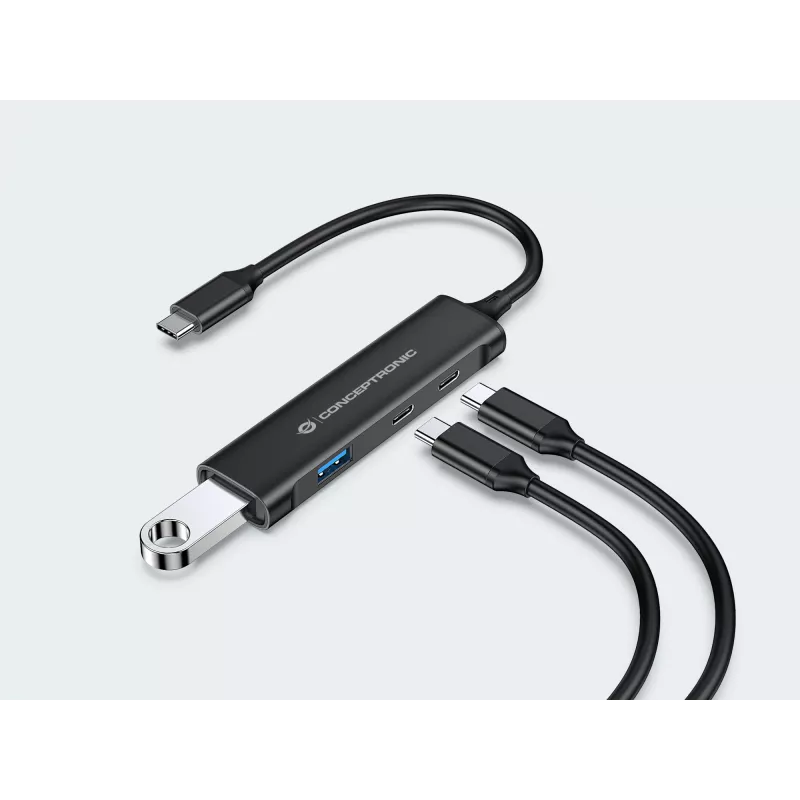 Conceptronic HUBBIES 4 portu USB 3.0 centrmezgls, 2 USB-C un 2 USB-A pieslēgvietas, alumīnija korpuss, USB-C savienotājs