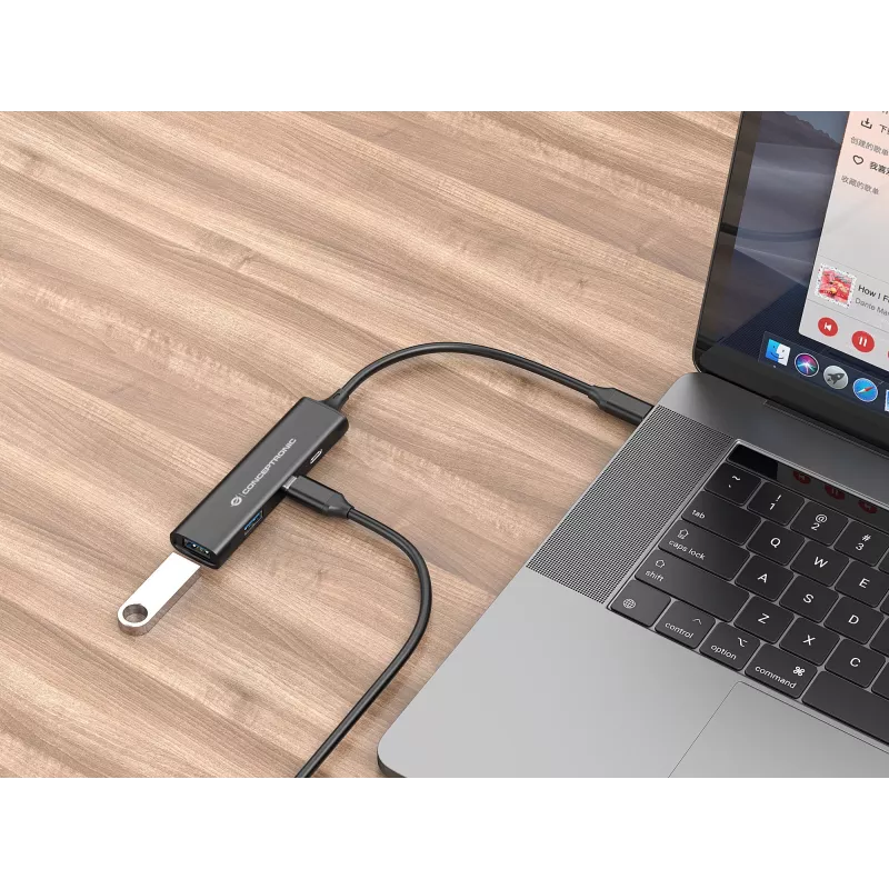 Conceptronic HUBBIES 4 portu USB 3.0 centrmezgls, 2 USB-C un 2 USB-A pieslēgvietas, alumīnija korpuss, USB-C savienotājs