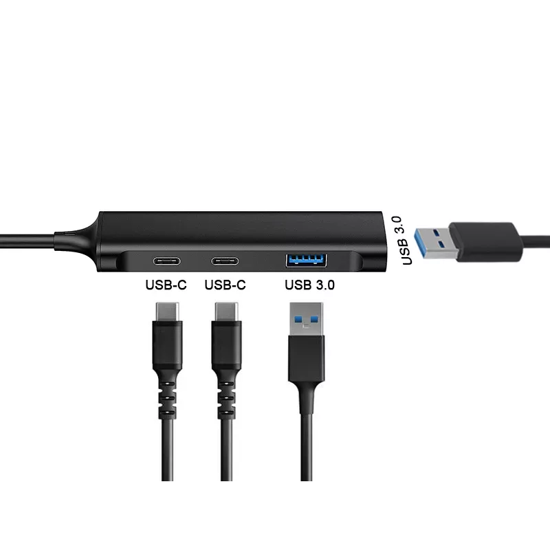 Conceptronic HUBBIES 4 portu USB 3.0 centrmezgls, 2 USB-C un 2 USB-A pieslēgvietas, alumīnija korpuss, USB-C savienotājs