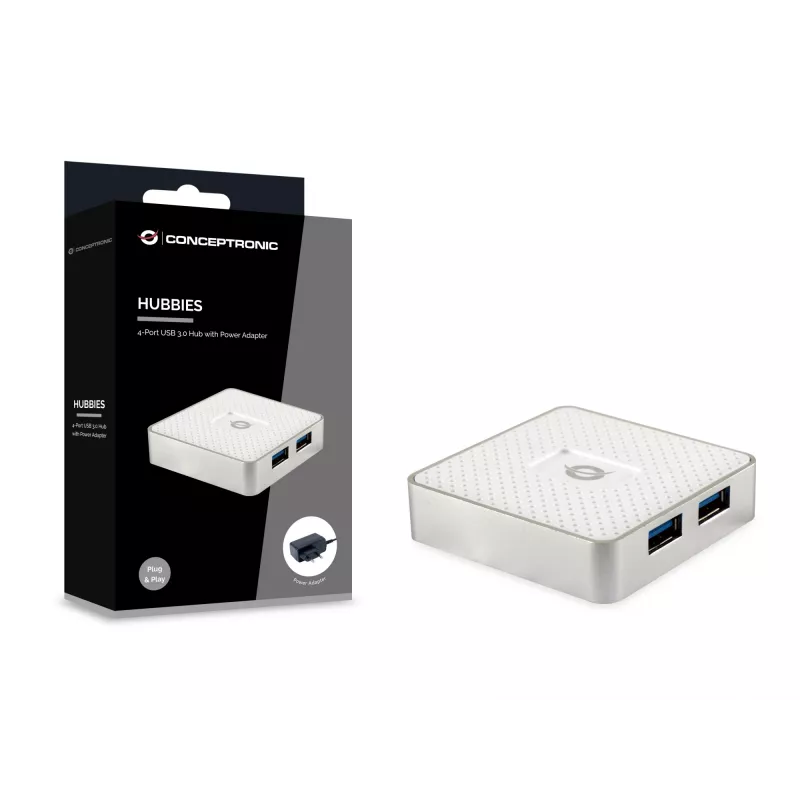 Conceptronic HUBBIES03W saskarnes centrmezgls USB 3.2 Gen 1 (3.1 Gen 1) Micro-B 5000 Mbit/s Balts