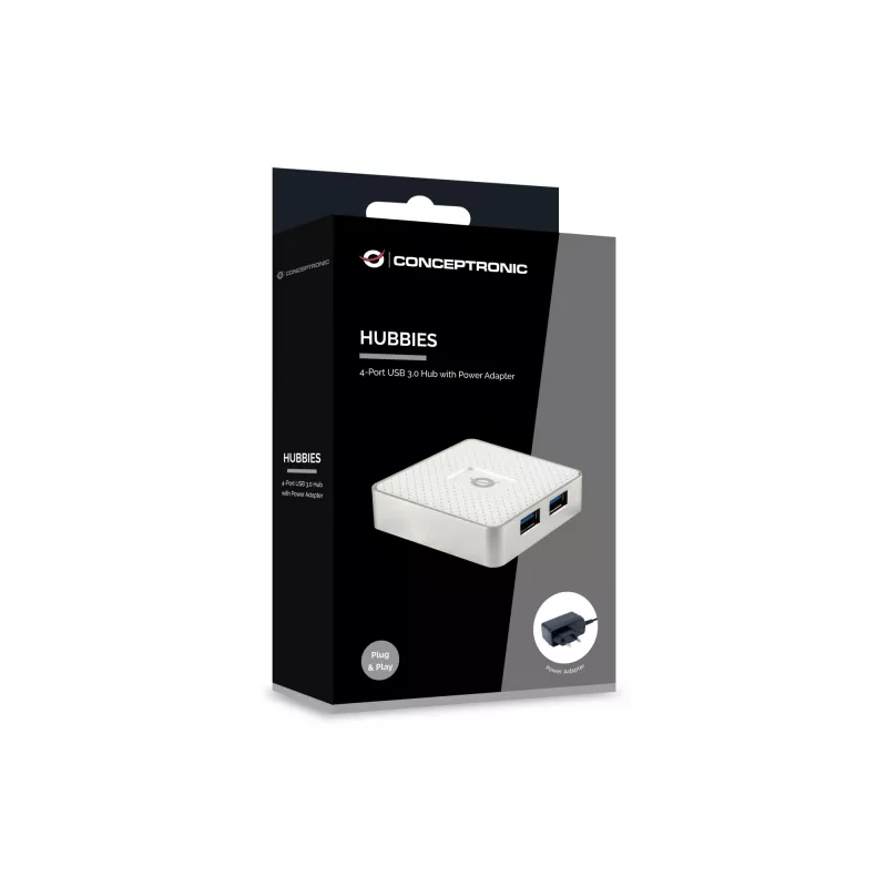 Conceptronic HUBBIES03W saskarnes centrmezgls USB 3.2 Gen 1 (3.1 Gen 1) Micro-B 5000 Mbit/s Balts