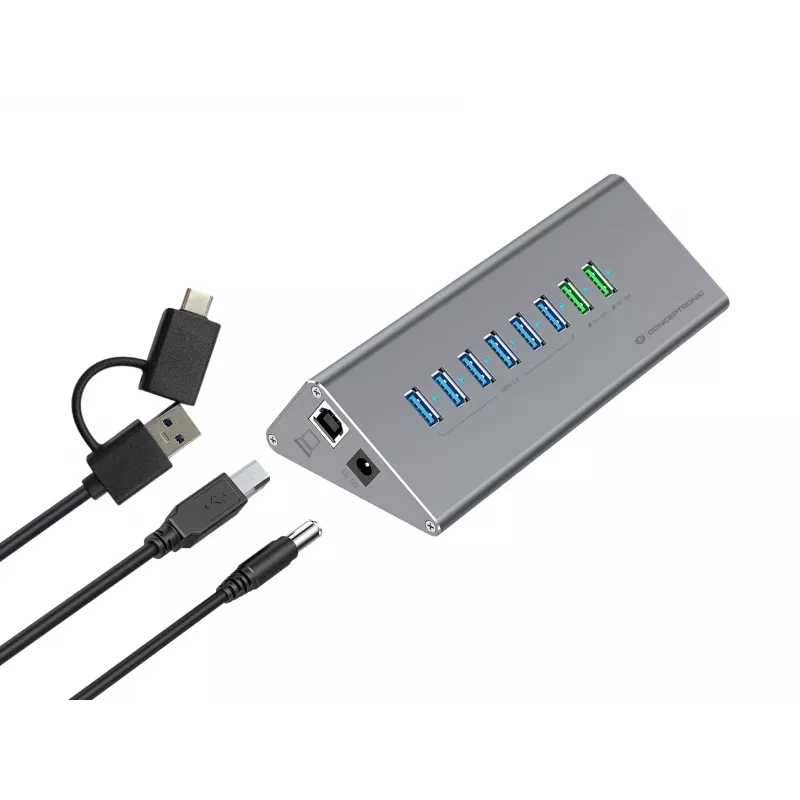 Conceptronic HUBBIES18G 10-in-1 60W USB 3.0 Hub Charger Combo, 2-in-1 USB-C USB-A kabelis, USB 3.2 Gen 1