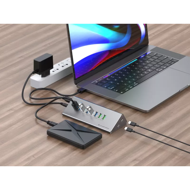Conceptronic HUBBIES18G 10-in-1 60W USB 3.0 Hub Charger Combo, 2-in-1 USB-C USB-A kabelis, USB 3.2 Gen 1