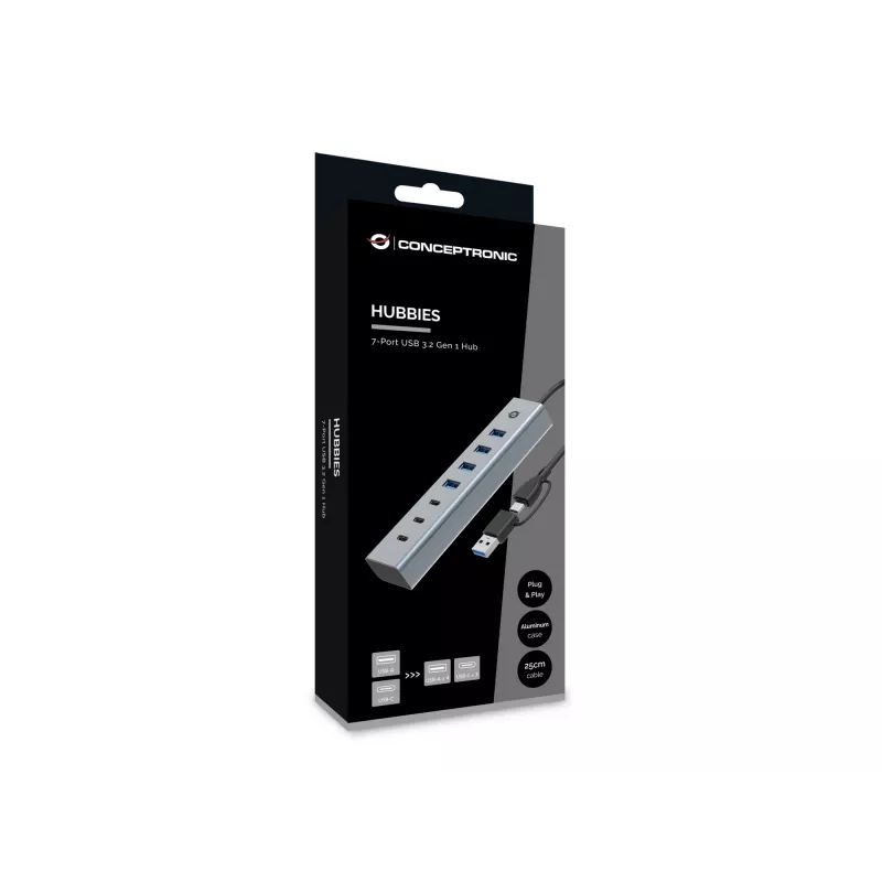 Conceptronic HUBBIES20G 7 portu USB 3.0 centrmezgls, 5 Gb/s, USB-C x 3, USB-A x 4