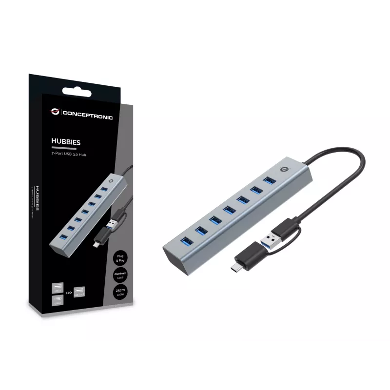 Conceptronic HUBBIES21G 7 portu USB 3.0 centrālmezgls, 5 Gbps, USB-A x 7