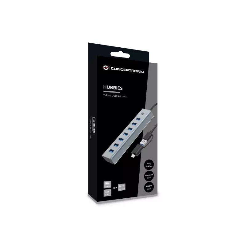 Conceptronic HUBBIES21G 7 portu USB 3.0 centrālmezgls, 5 Gbps, USB-A x 7