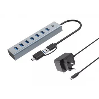 Conceptronic HUBBIES21GP 7 portu USB 3.0 centrmezgls ar strāvas adapteri, 5 Gbps, USB-A x 7