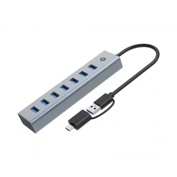 Conceptronic HUBBIES21GP 7 portu USB 3.0 centrmezgls ar strāvas adapteri, 5 Gbps, USB-A x 7