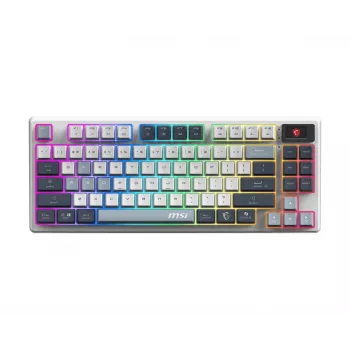 Tastatūra MSI FORGE GK600 TKL WIRELESS SKY — Tenkeyless mehāniskā, USB + Bluetooth, QWERTY UK angļu, RGB, zila/balta