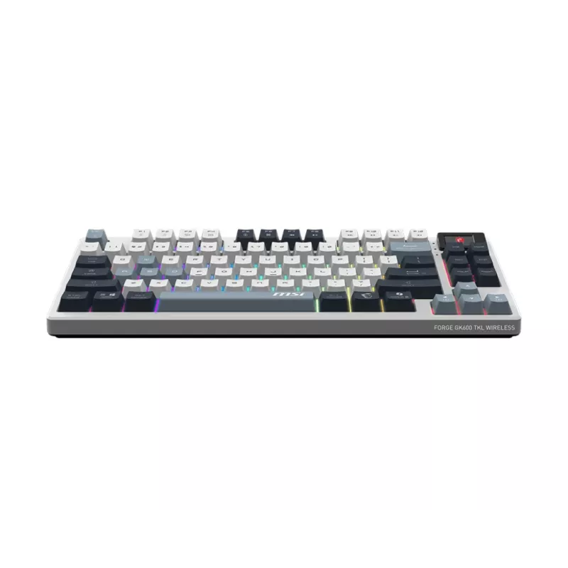 Tastatūra MSI FORGE GK600 TKL WIRELESS SKY — Tenkeyless mehāniskā, USB + Bluetooth, QWERTY UK angļu, RGB, zila/balta