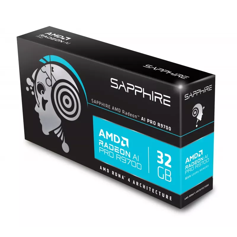 Grafikas karte Sapphire Radeon AI PRO R9700 — 32 GB GDDR6, 256 bitu, PCIe 5.0, aktīvā dzesēšana (1 ventilators)