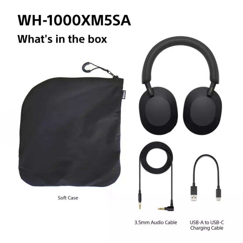 Sony WH-1000XM5SA austiņas, vadu un bezvadu, galvas saite, mūzika, USB Type-C, Bluetooth, melnas
