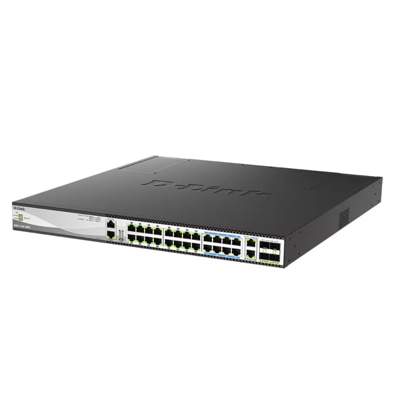 D-Link DMS-3130-30PS tīkla slēdzis, pārvaldīts L3, 2.5G Ethernet (100/1000/2500), Power over Ethernet (PoE), 1U, melns