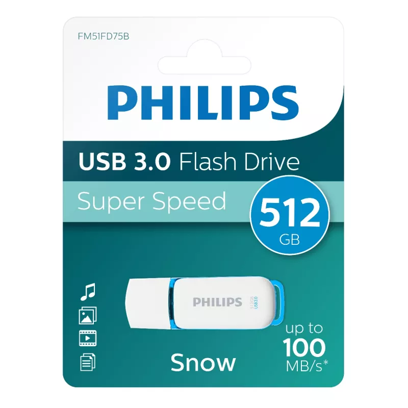 USB zibatmiņa Philips FM51FD75B 512 GB, USB Type-A, USB 3.2 Gen 1 (3.1 Gen 1), balta