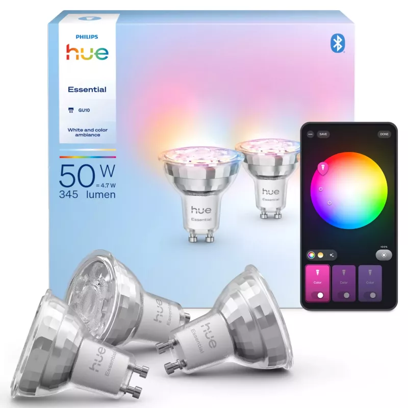 Philips Hue balta and colour ambience Essential GU10 – viedais prožektors – 345 lm – 4,7 W – 3 gab. iepakojumā