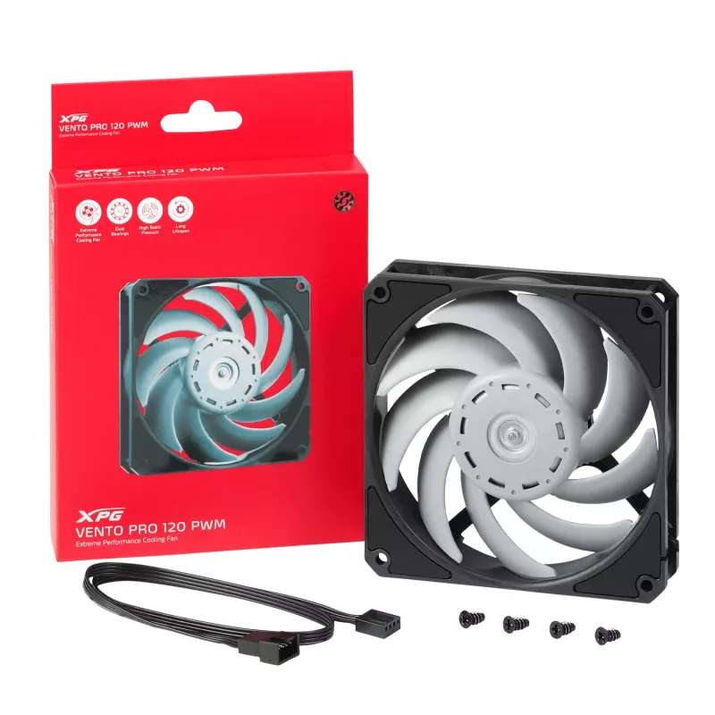 XPG VENTO PRO 120 PWM Melns, Ventilators, 12 cm, 450 RPM, 2500 RPM, Melns, Balts